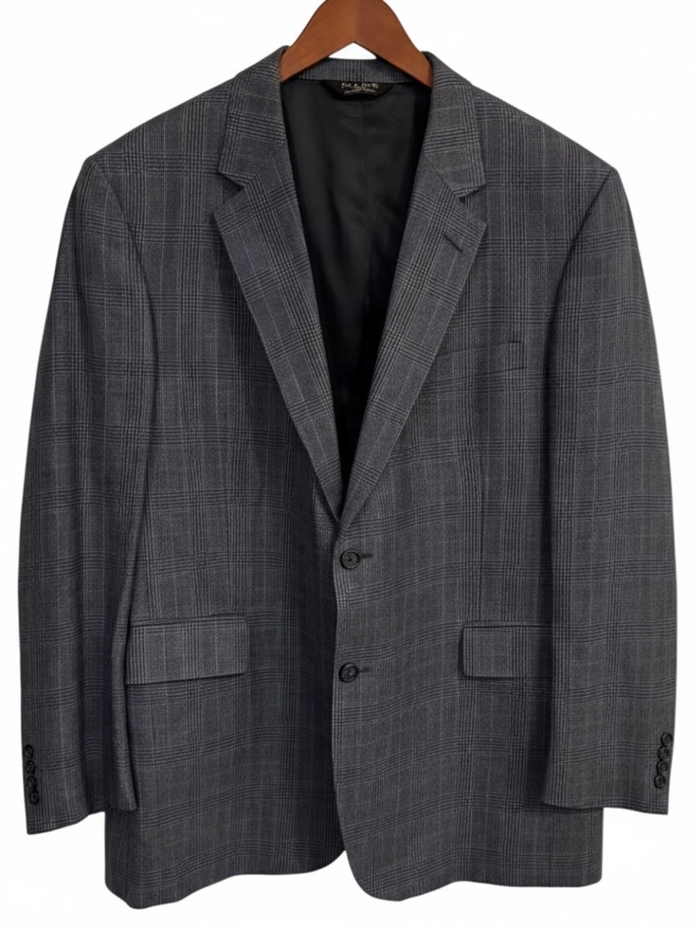 🔴 Jos. A. Bank 44R Silk Wool Sport Coat Grey Plaid Blazer Jacket Lightweight - Picture 3 of 9